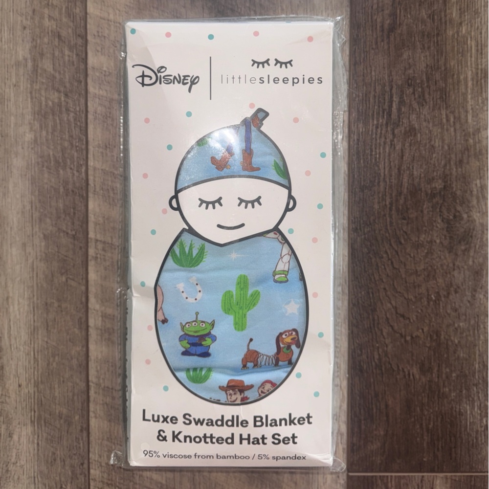 Disney Pixar Little Sleepies Original Toy Story Swaddle and Hat Set NEW Baby